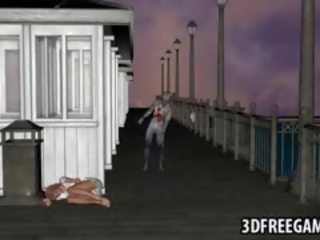 Bystiga 3d tecknad diva få körd av en zombien