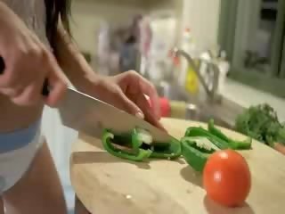 Unreal cucumber in her tight pussy