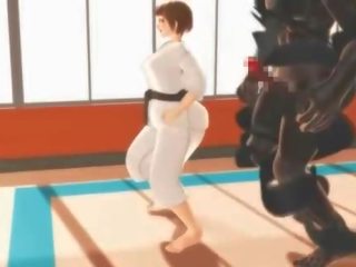 Hentai karate meilužis springimas apie a masinis narys į 3d