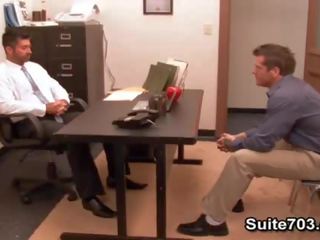Excellent gays Berke and Parker fuck in the office