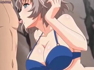 Anime seductress jerks hard prick
