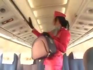 Inviting stewardess zuigen manhood voor cunnilingus