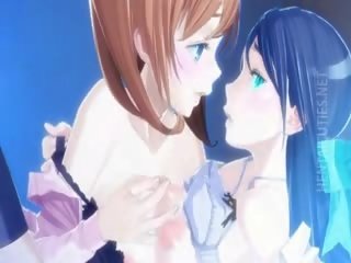 Rondborstig 3d anime lesbiennes hebben plezier