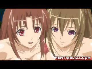Three manga girls showing her provocative body when take bath