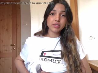 Glorious young Latina Angela pumps milk from her nipple 2