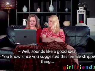 Girlfriends first-rate babes lesbian couch adult movie