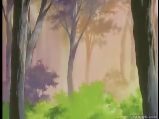 Kecil molek anime seductress dengan sempurna biru mata humped dalam yang hutan