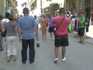 Blonde femme fatale jenny naked on public street