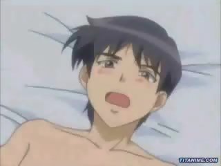 Sarkans neticams hentai anime adolescent izpaužas par tops un bounces