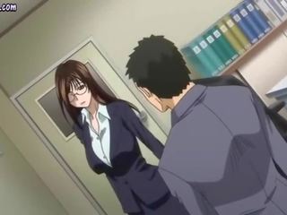 Lustful anime teacher gives blowjob