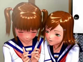 Due 3d anime studentesse prende inchiodato