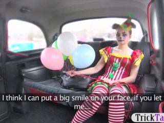 Perky damsel in costume likes drivers pecker in her pussy