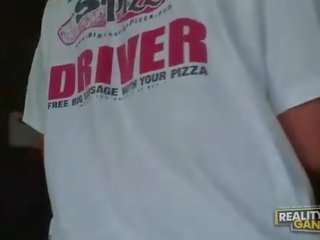 Busty amateur blonde does blowjob and titsjob for pizza stripling