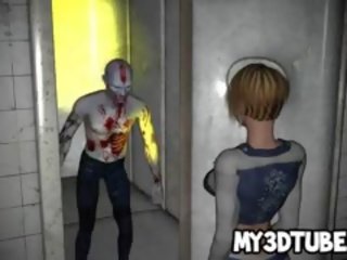 3D Cartoon Blonde stunner Getting Fucked By A Zombie