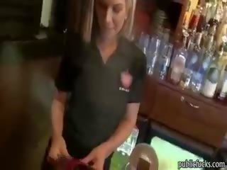 Adorable Amateur Blonde Barmaid Paid x rated video In Public