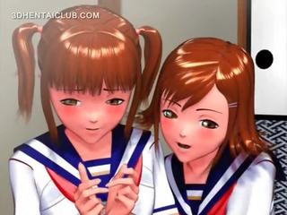 Sjarmerende anime datter gnir henne coeds lusty kuse