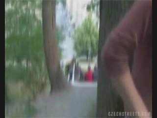 Czech darling sucking member on the street for money